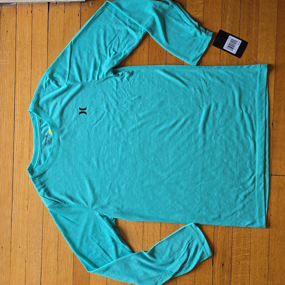 NWT, Hurley, Boys' Long Sleeve Cloud Slub Crew Tee, Teal/Aqua, Size XL